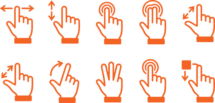 A set of icons showing hand gestures for touch screen actions