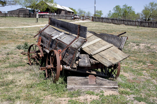 on its last legs, so to speak, a wagon with metal wheels at Fort Martin Scott