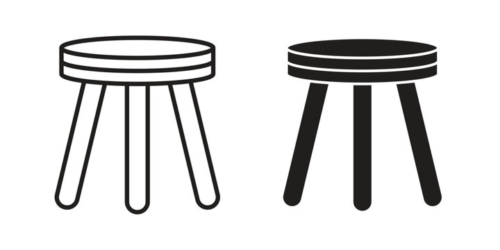 Three legged stool icon set. black Illustration for graphic and web design.