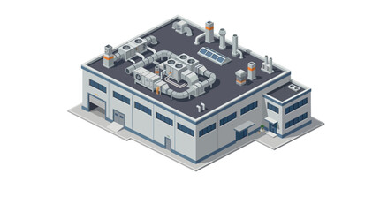 Obraz premium Industrial factory building with HVAC systems and cooling towers, modern manufacturing plant infrastructure concept