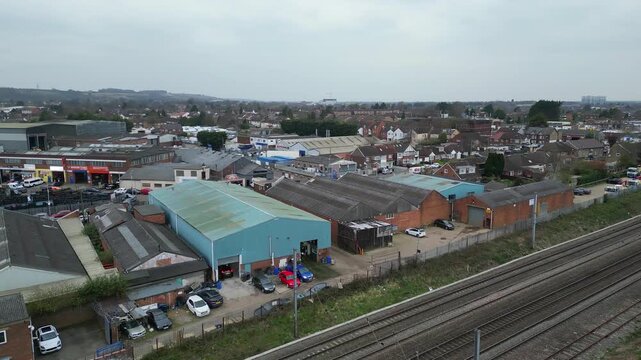 Time Lapse Footage. Urban Drone Flight Above Streets of British City and Town of England Great Britain. Drone Mounted Wide Angle Camera Footage Was Captured During Cold Day of 26th March, 2026.