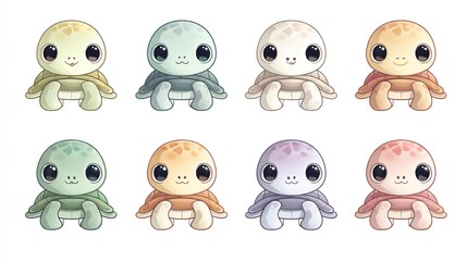 Obraz premium Set of eight colorful cartoon octopus characters in pastel colors with friendly faces and playful poses