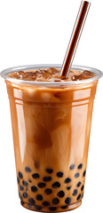 Milk Tea Boba bubble tea cup for Asian pearl drink refreshment, isolated cutout