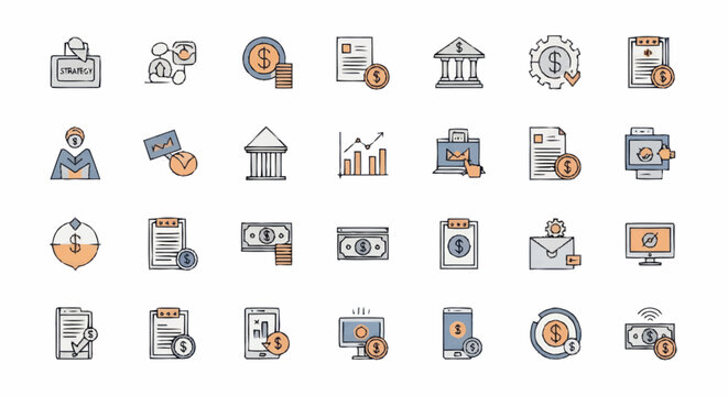 Business icons and finance symbols.