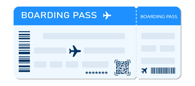 Boarding pass vector illustration. Air plane tickets template. Airline flight pass concept. Blue departure document. Blue airplane tickets design. Blank boarding pass template isolated.