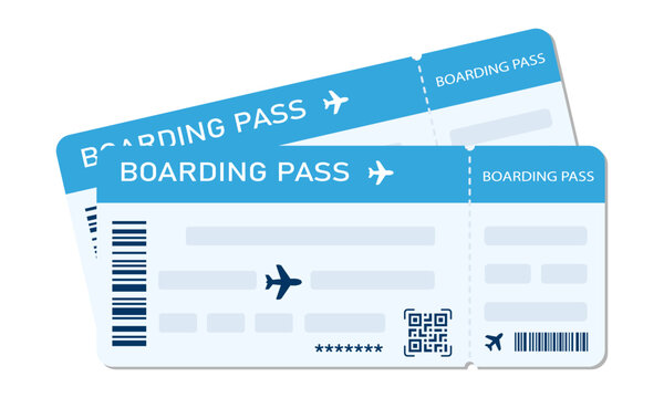 Boarding pass vector illustration. Air plane tickets template. Airline flight pass concept. Blue departure document. Blue airplane tickets design. Blank boarding pass template isolated.