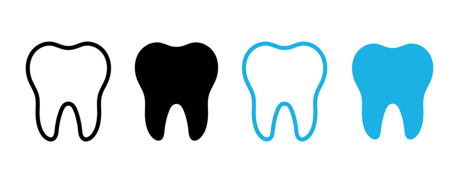 Tooth icon. Dental clinic logo. Human teeth vector illustration. Blue dentistry logotype. Oral hygiene concept. Dentist sign. Molar tooth enamel symbol. Simple tooth pictogram design isolated.