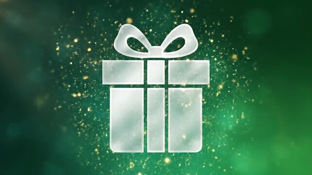 Elegant gift box with green satin bow on blurred leafy background