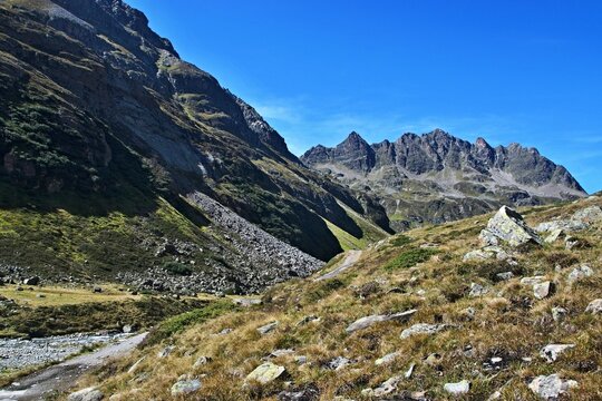 Austrian Alps - view of the Ochsental valley near the Silvretta reservoir