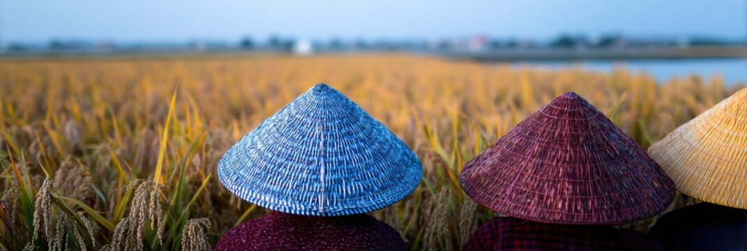 労働者は日没時に畑で米を収穫します