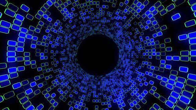 Abstract golden mosaic tunnel loop, futuristic 4k rotating geometric gold tile background, vj party disco luxury stage motion graphics, seamless radiant glowing mirror tunnel animation