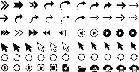Fototapeta premium Collection of various arrows and cursor icons for web and interface design.