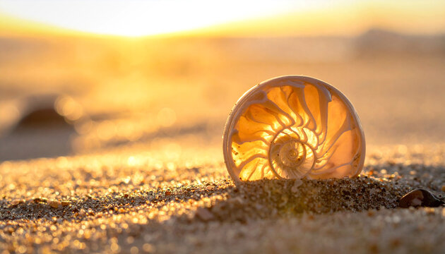 A stunning macro shot of a seashell on beach sand