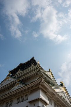 Ornate Roof Detail of Osaka Castle in Japan