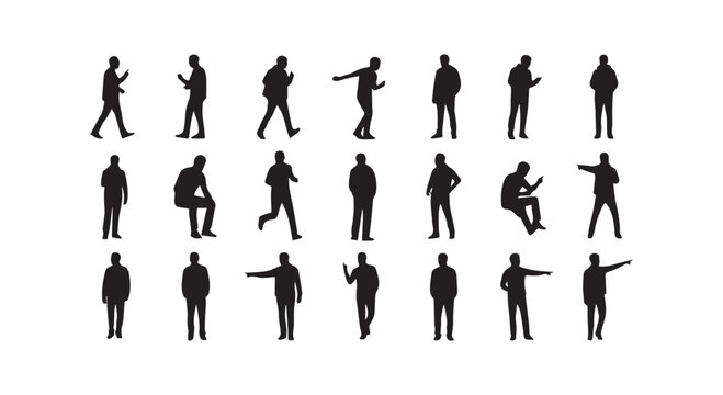 Diverse collection of human figures illustrating different body types and postures in black and white sketch