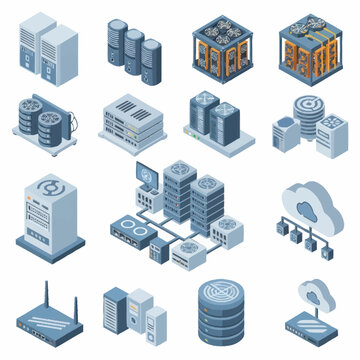 Collection of computer servers and hardware.