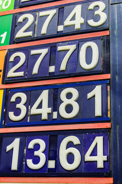 White plastic numbers with decimal on blue background.