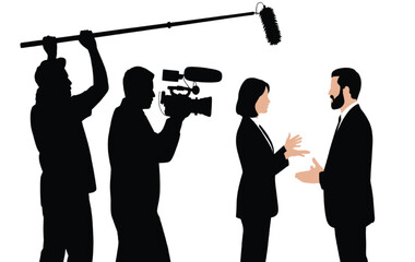 Silhouette of tv crew filming an interview with businesspeople vector illustration EPS PNG file © T-Graphics IT