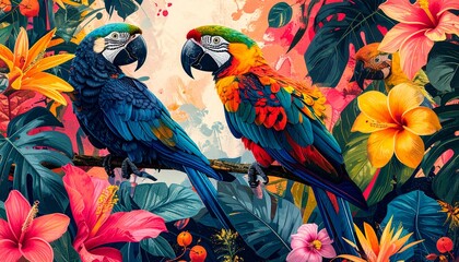 Fototapeta premium Tropische Vogel-Collage