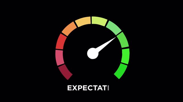 Animated gauge displaying expectation and decision process from empty to full on transparent background