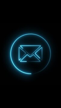 Glowing neon email icon animation, digital communication, message notification, and online connection concept