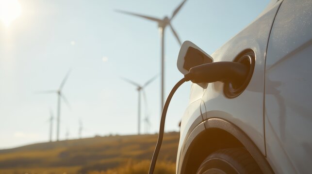 White electric vehicle charging with black cable