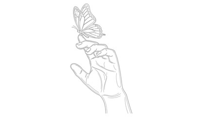Fototapeta premium A delicate butterfly rests gently upon a human hand in a sketch style