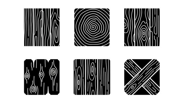 Wood Grain Patterns Icons Set Black and White Vector Graphics