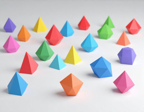 도형-다면체-3D-입체 도형-색지로 접은-입체 종이접기-흰색 배경