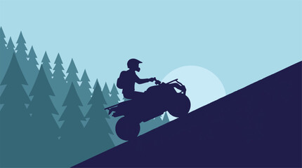ATV rider ascending a steep hill in a minimalist forest landscape at sunset © Vectora