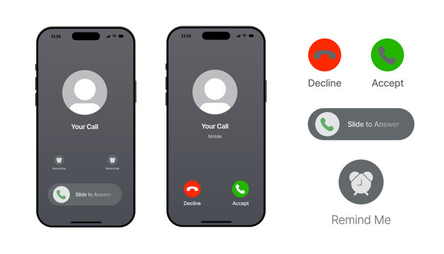 Phone Call Screen Concept UI Set with Realistic Blurry Background. Incoming Call Screen Template