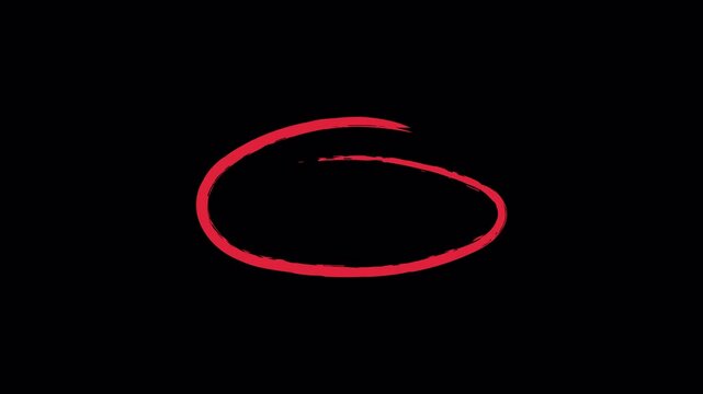 Red brush stroke circle drawing animation on transparent background with alpha channels