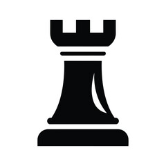 Black chess rook piece standing upright on a plain background © Md