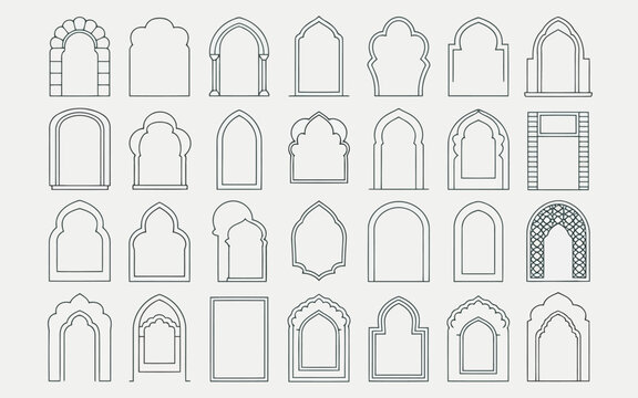 Diverse architectural styles of window and door arches in historical buildings Vector