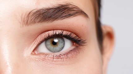 Obraz premium Close-up of smooth under-eye skin with soft shimmer makeup.