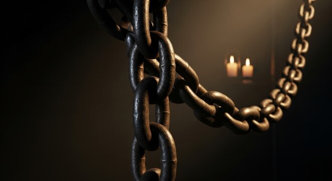 Heavy metal chain with warm candle lighting in dark ambiance
