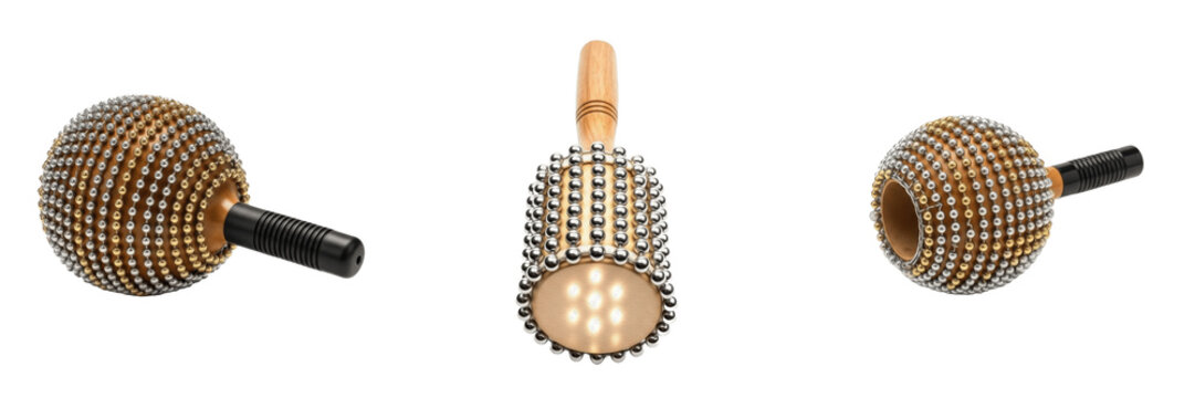 Set of Traditional Cabasa Percussion Instruments Isolated on White Background