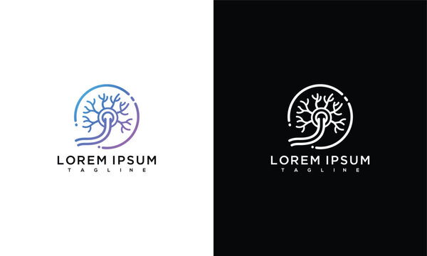 Modern Line Art Neuron Brain Network Logo Design Concept