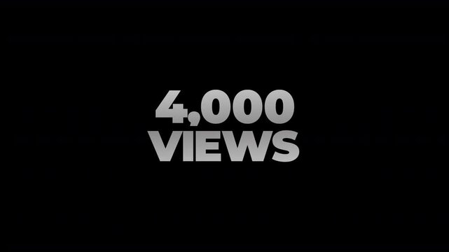 4k views counting number social media on transparent background. counter number views social media increasing to 4 thousands. motion text 4k video with alpha channel