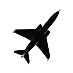 A sleek black silhouette of an airplane soaring through the clear sky in a dynamic flight pose © SmartVector Studio