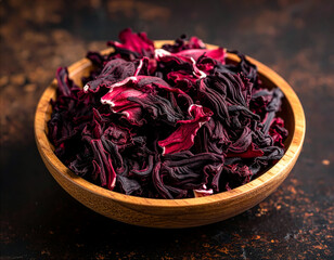 Suszone płatki kwiaty hibiskusa w misce