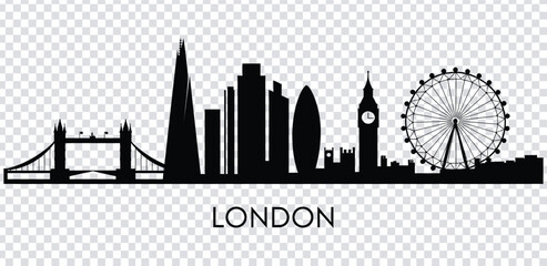 Vector illustration black silhouette of london city skyline with famous landmarks © MdshakiburRahman