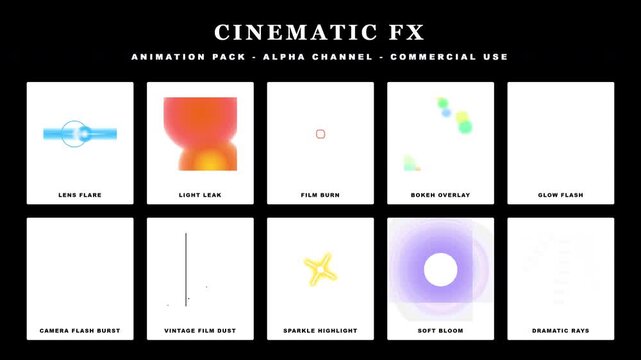 Cinematic FX Animation Pack - Lens Flare, Light Leak, Bokeh, Glow
