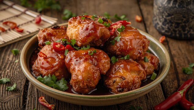 Crispy chicken in spicy soy sauce
