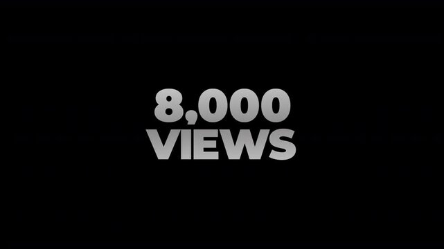8k views counting number social media on transparent background. counter number views social media increasing to 8 thousands. motion text 4k video with alpha channel