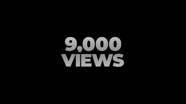 9k views counting number social media on transparent background. counter number views social media increasing to 9 thousands. motion text 4k video with alpha channel