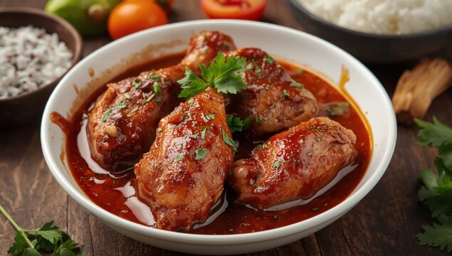 Spicy sweet soy-braised Indonesian chicken. Semur ayam.