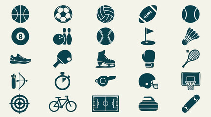 Set of diverse sport icons, vector illustrations of various sports equipment © CURVARA