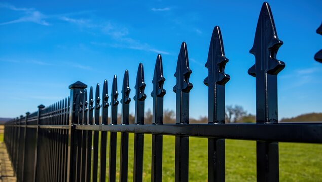 black iron fence design with spearhead ends.