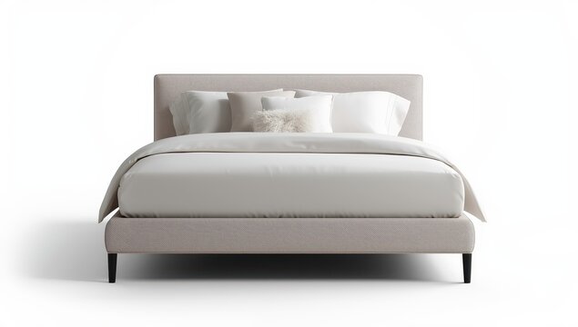 modern bed on white background, frontal view